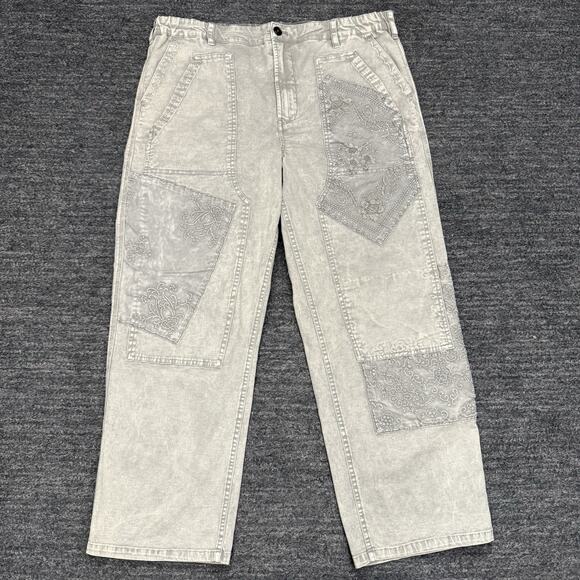 Anthropologie Pilcro Pants Women 32 Gray The Roamer Floral Baggy Boho Grunge - Picture 1 of 12